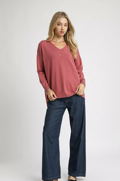Shop Women's Mauve Casual V-Neck Sweater
