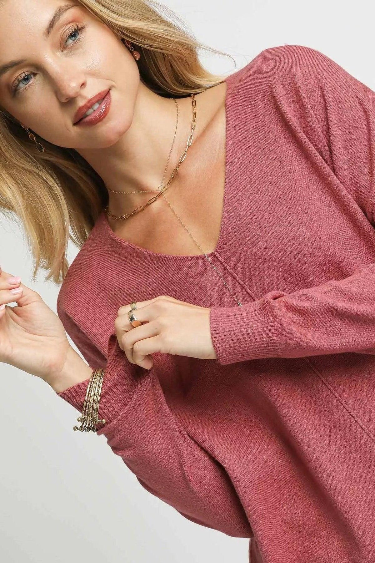 Women's V-Neck Long Sleeve Knit Sweater