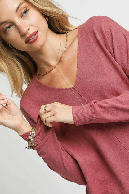 Women's V-Neck Long Sleeve Knit Sweater