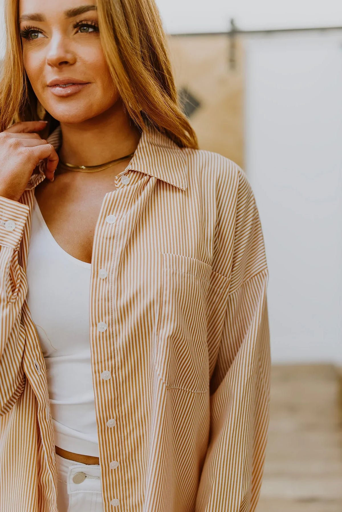 Buy Tan and White Striped Shirt for Women