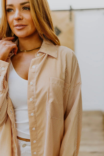 Buy Tan and White Striped Shirt for Women