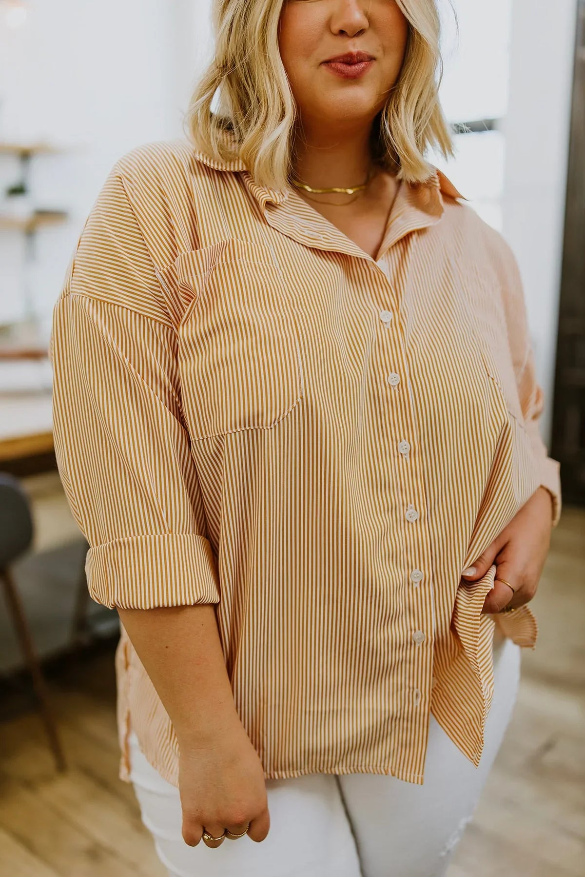 Buy Tan and White Striped Shirt for Women
