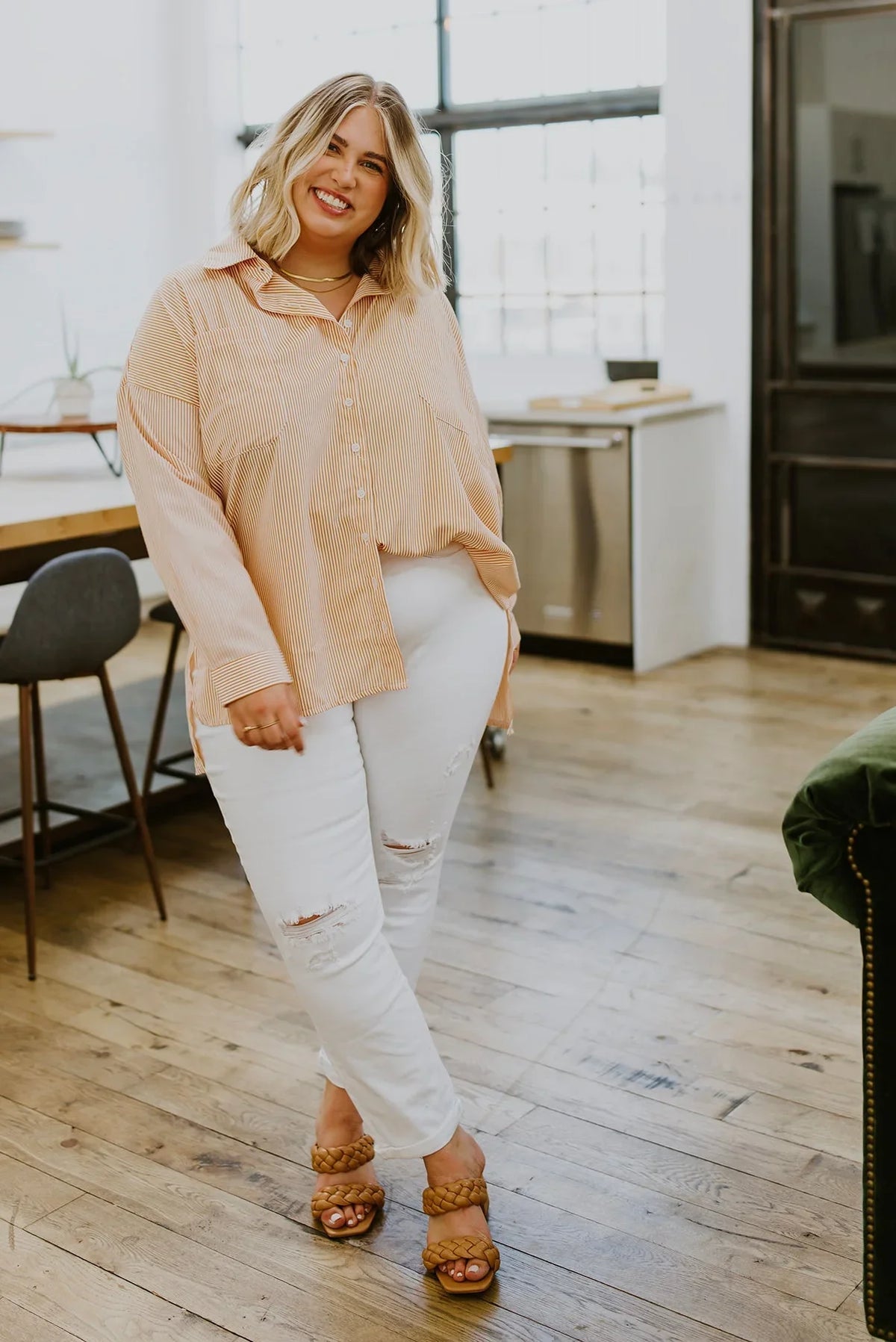 Buy Women’s Tan Striped Long Sleeve Shirt