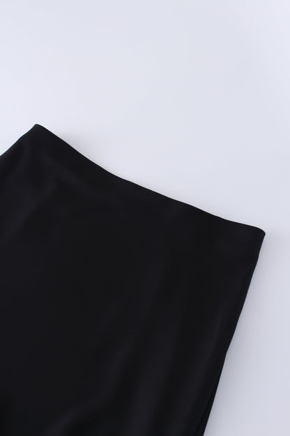 Solid Faux Satin Slip Skirt-Black-1