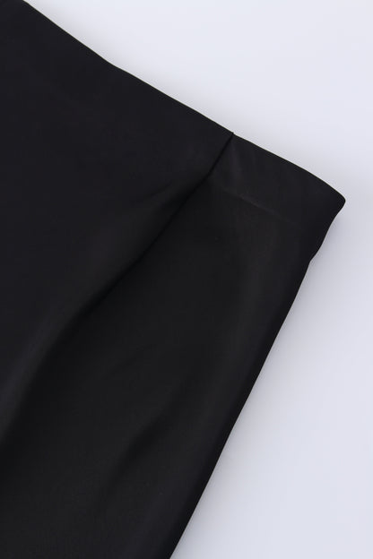 Solid Faux Satin Slip Skirt-Black-2