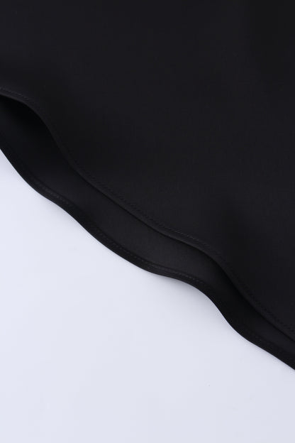 Solid Faux Satin Slip Skirt-Black-3