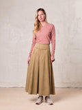 Inverted Yoke Pleat Denim Skirt-Light Tan-0