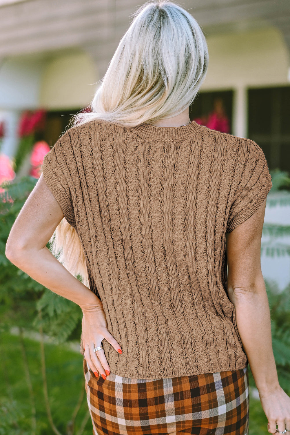 Laura Crew Neck Cable Knit Short Sleeve Sweater-1