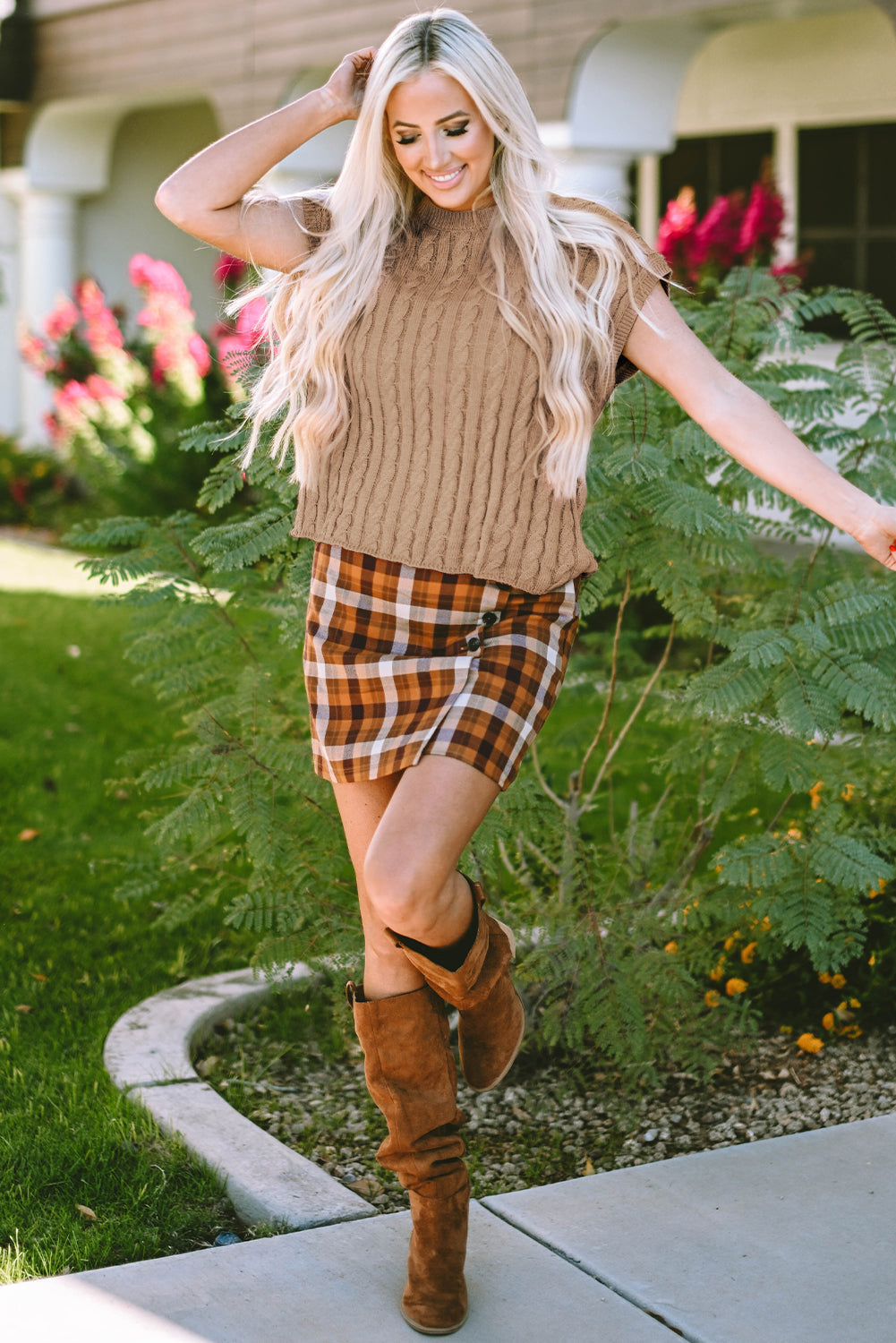 Laura Crew Neck Cable Knit Short Sleeve Sweater-3