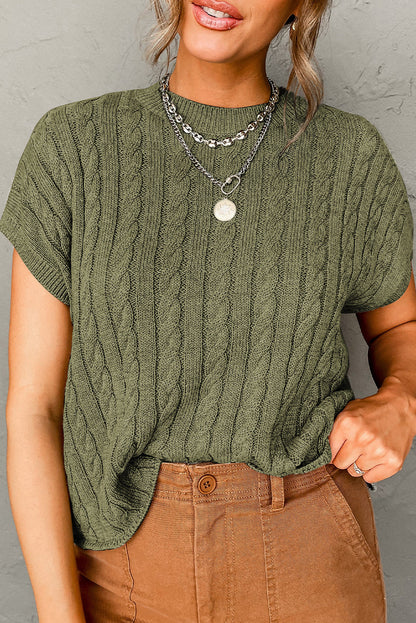 Laura Crew Neck Cable Knit Short Sleeve Sweater-4