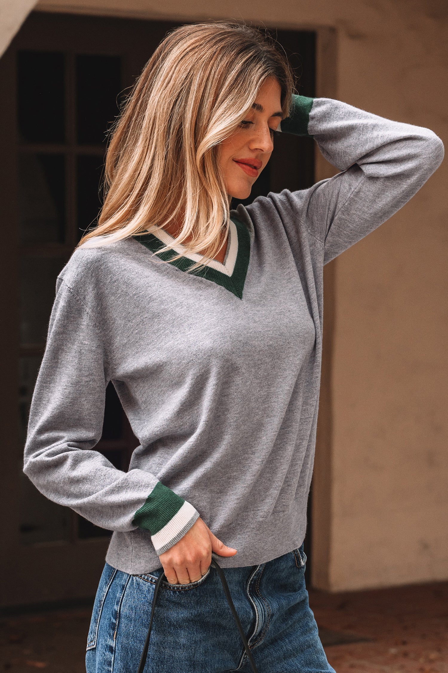 Scarlett Striped Trim Varsity Sweater-2