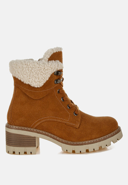 Madoka Fur Collar Chunky Ankle Boots-5