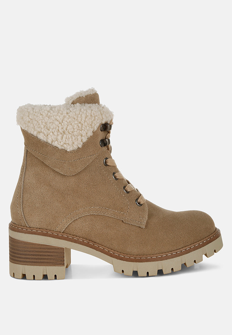Madoka Fur Collar Chunky Ankle Boots-0