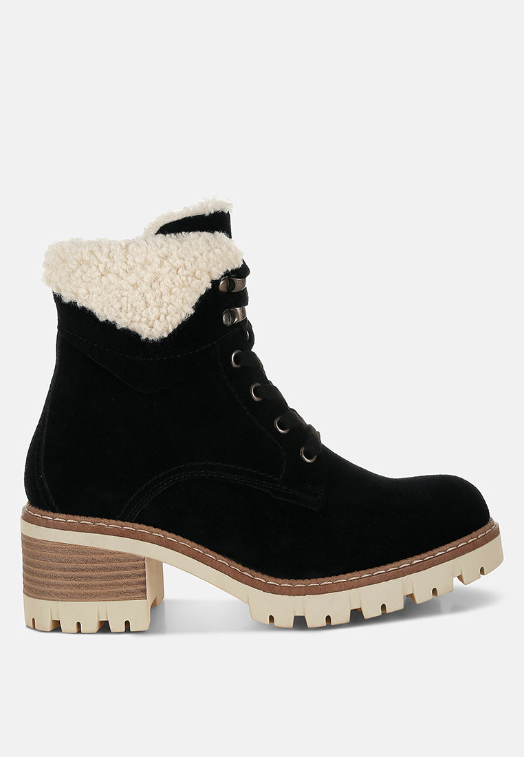 Madoka Fur Collar Chunky Ankle Boots-6
