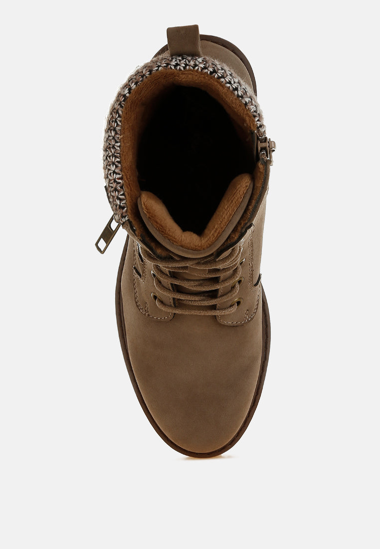 Mahisha Knitted Collar Zip-Up Hiker Boots-3
