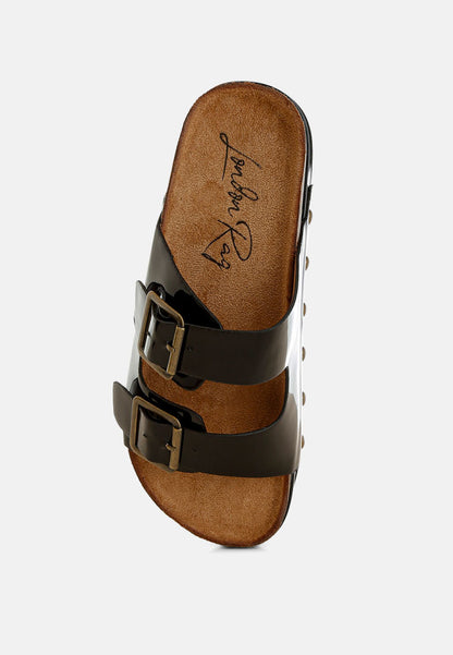 ROXY STUDDED PATENT FLATFORM SLIDES
