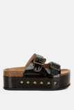 ROXY STUDDED PATENT FLATFORM SLIDES