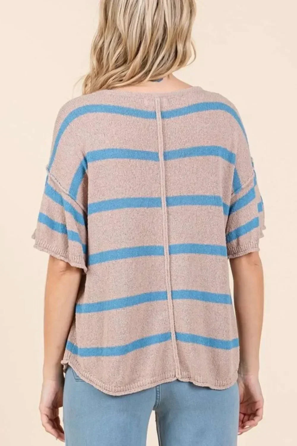Women’s Blue and Beige Striped Top