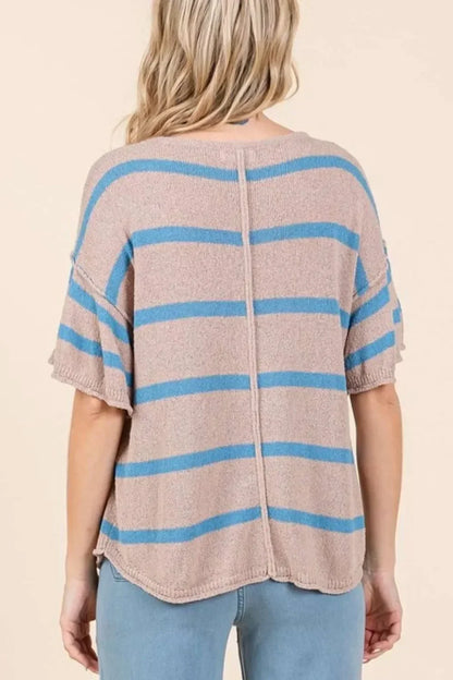 Women’s Blue and Beige Striped Top