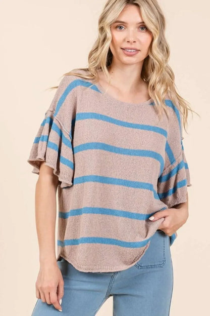 Buy Striped Ruffle Sleeve Top for Women
