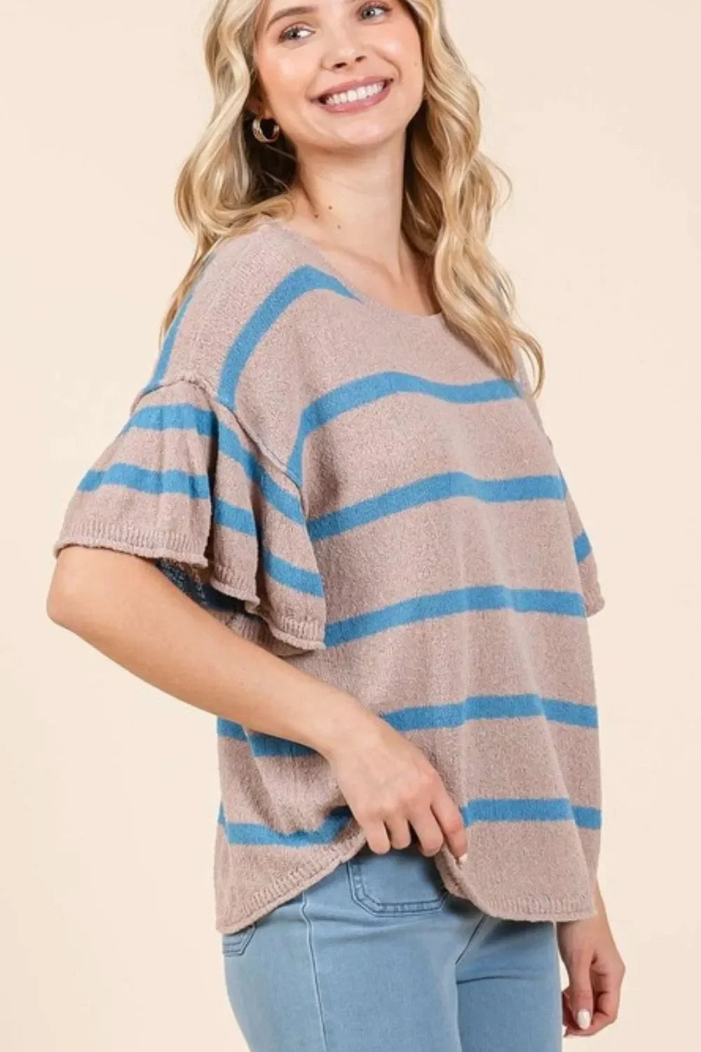 Buy Blue and Beige Striped Knit Top for Women