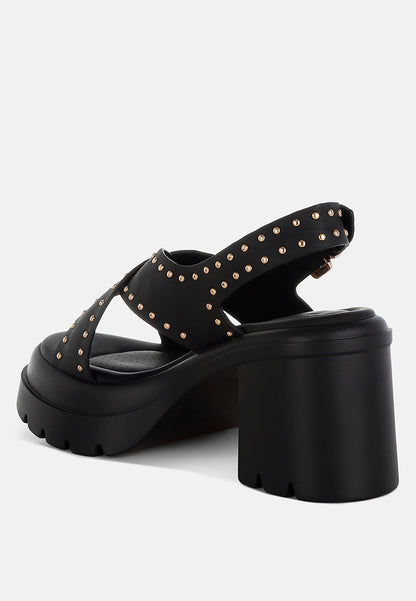 Nambo Stud Embellished Block Heel Sandals-2