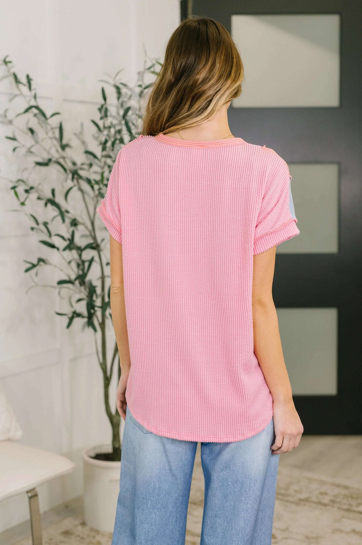 PINK COLOR BLOCK TOP FOR WOMENS