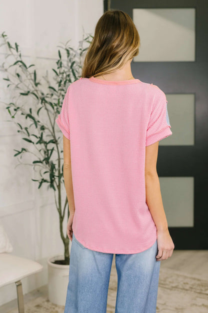 PINK COLOR BLOCK TOP FOR WOMENS