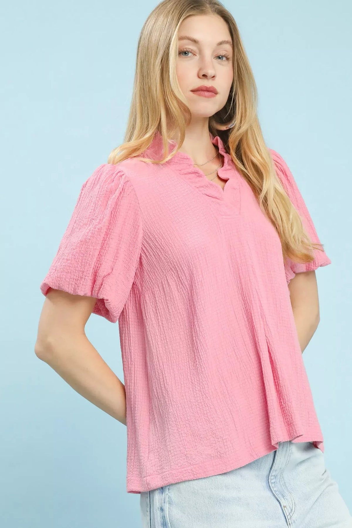 Women’s Pink Puff Sleeve Top