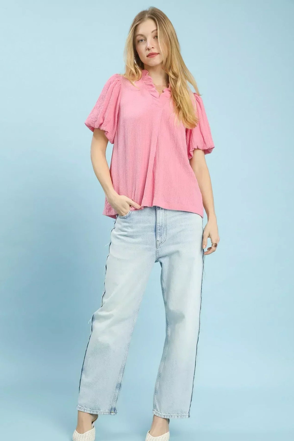 Pink Casual Short Sleeve Top for Women