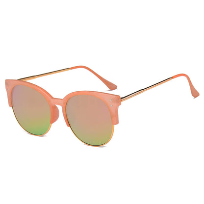 ABANDA |  Round Mirrored Flat Lens Half Frame Sunglasses Circle-4