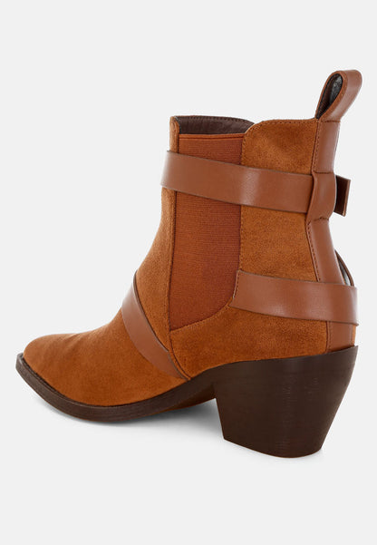 Raveta Microfiber Buckle Strap Western Boots-2