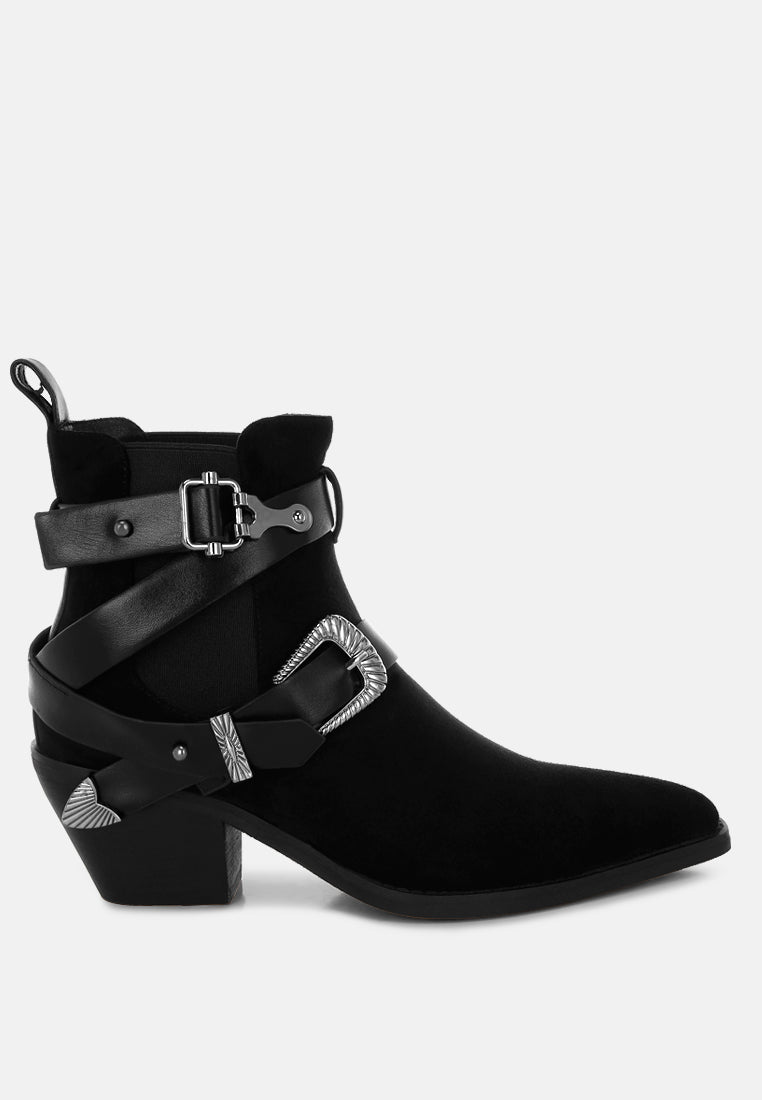 Raveta Microfiber Buckle Strap Western Boots-5