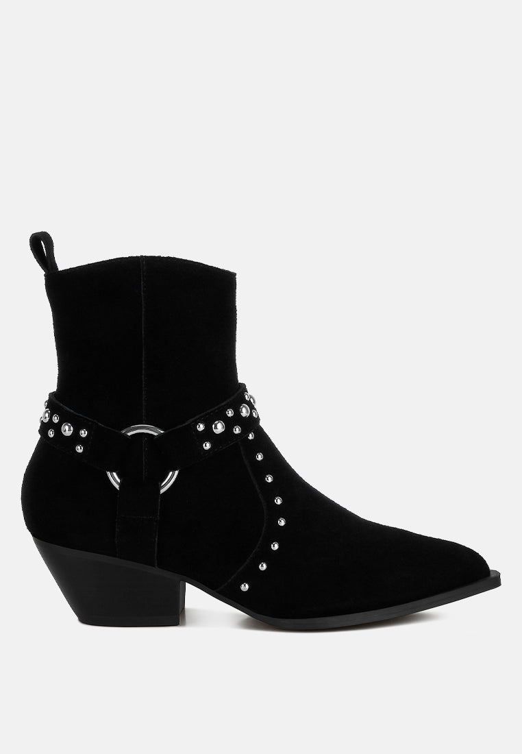 Rodeo Studded Real Suede Leather Ankle Boots-5