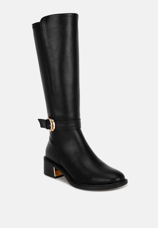 Lewang Metallic Buckle Detail Long Boots
