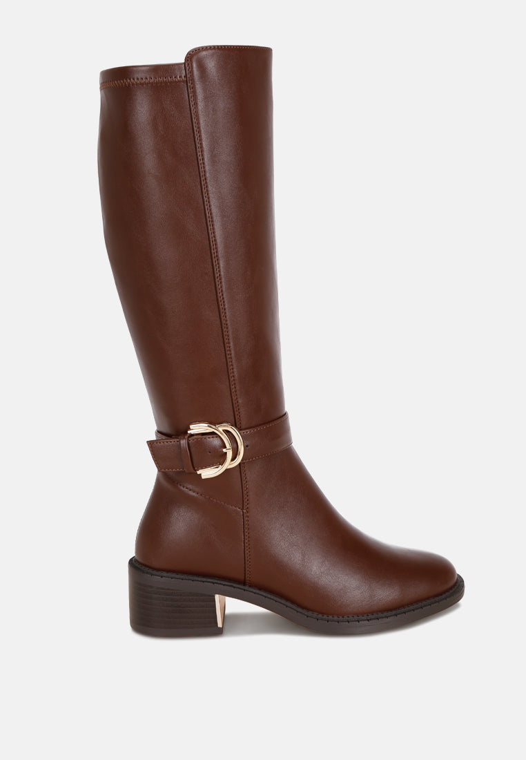Lewang Metallic Buckle Detail Long Boots-5