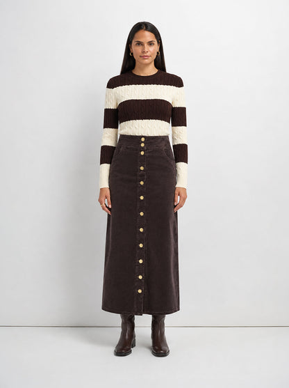 Snap Down Corduroy Skirt - Cement/Brown-0