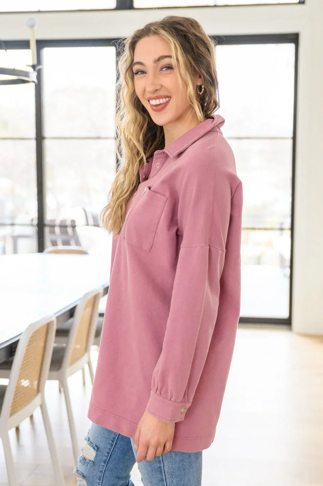 SWEET CRUSH COLLAR PULLOVER IN MAUVE