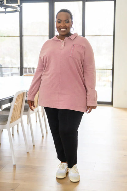 SWEET CRUSH COLLAR PULLOVER IN MAUVE