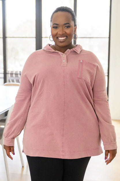 SWEET CRUSH COLLAR PULLOVER IN MAUVE