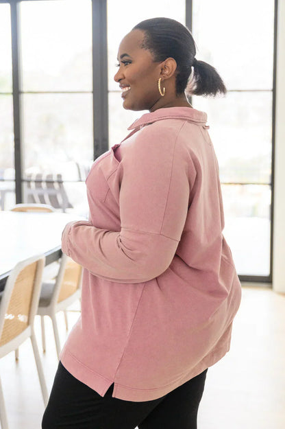 SWEET CRUSH COLLAR PULLOVER IN MAUVE