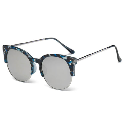 ABANDA |  Round Mirrored Flat Lens Half Frame Sunglasses Circle-5