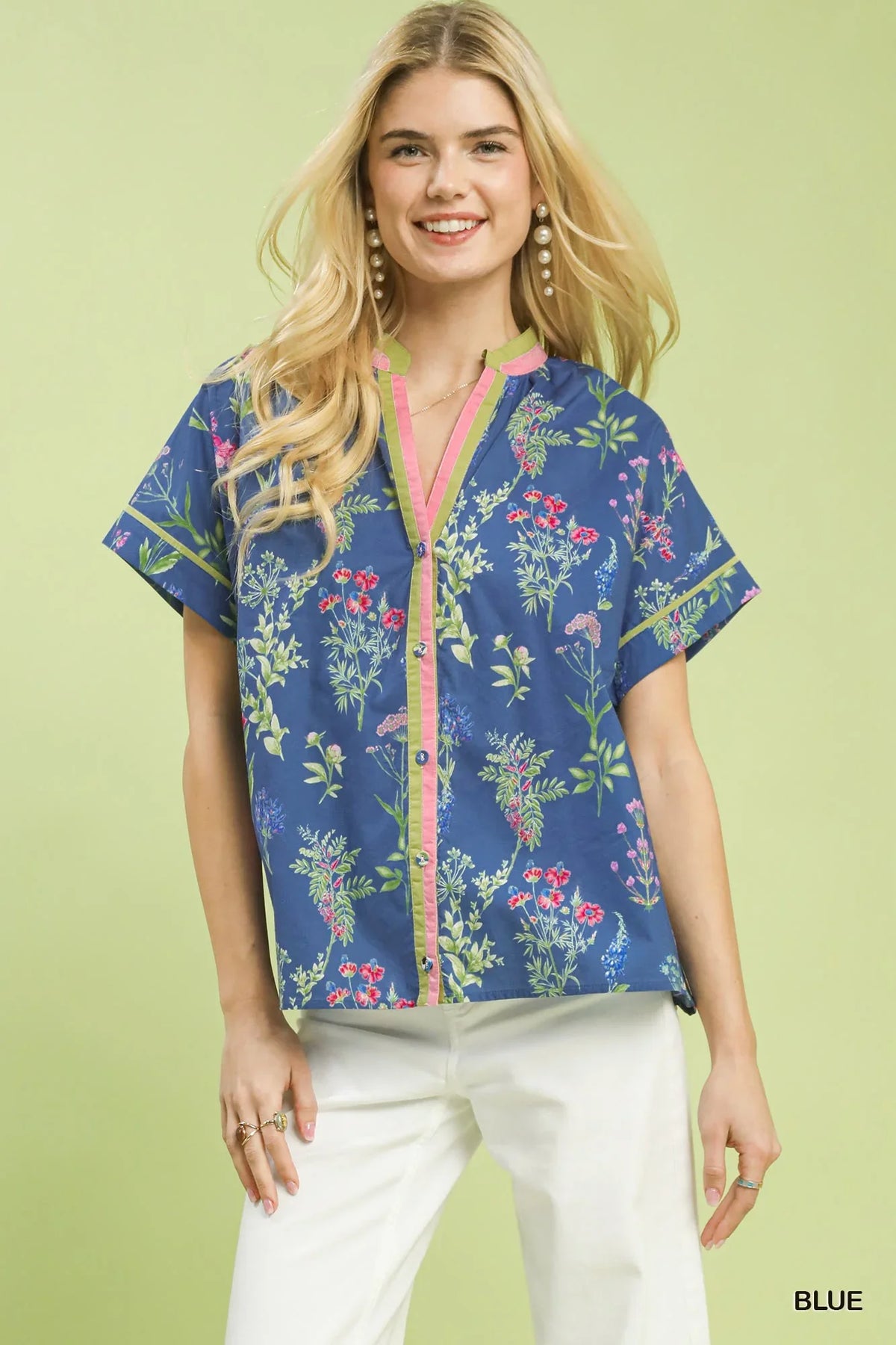Blue Floral Casual Shirt for Women