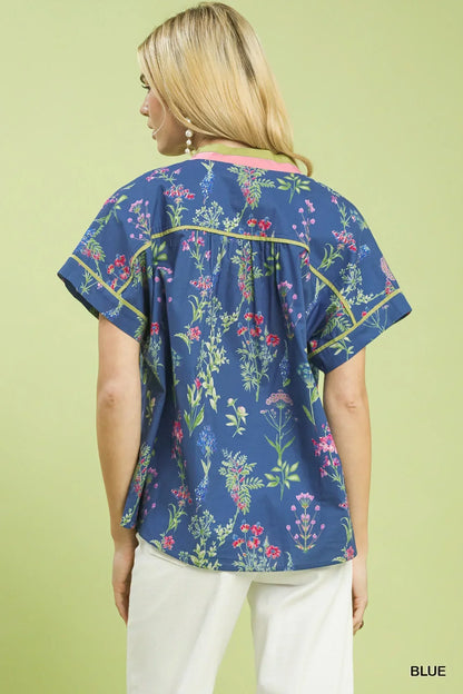 Women’s Blue Printed Casual Top