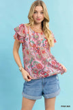 Buy Women’s Pink Paisley Print Ruffle Sleeve Top