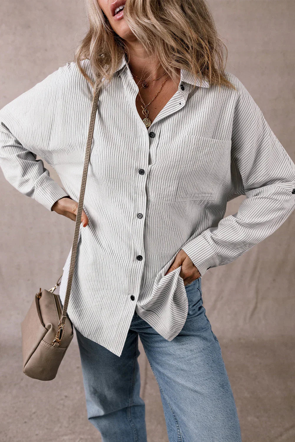 women black striped white shirt
