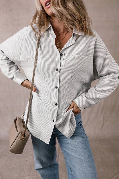 women black striped white shirt