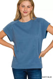 Women's Dusty Blue Textured Short Sleeve Top
