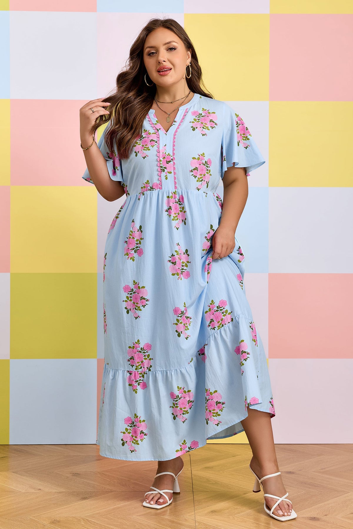 Lucy Print Scalloped Trim PLUS Dress-4