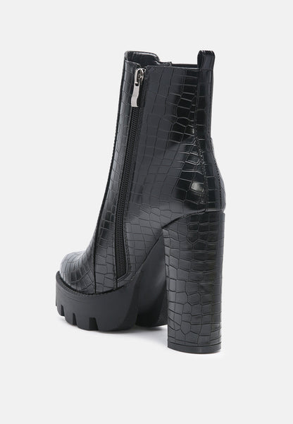 Beatriz Croc Print Block Heel Ankle Boots